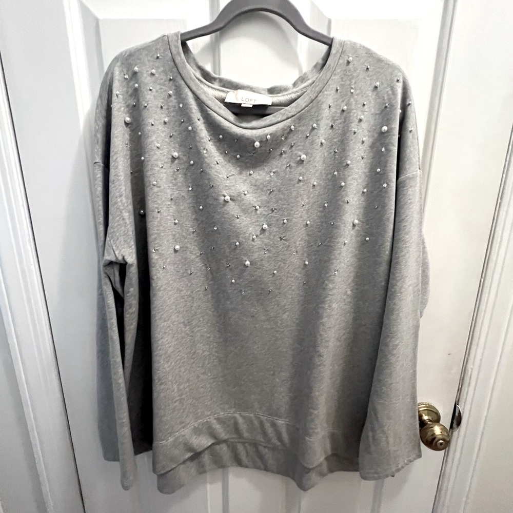 Loft Beaded Sweatshirt, gray, sz XL